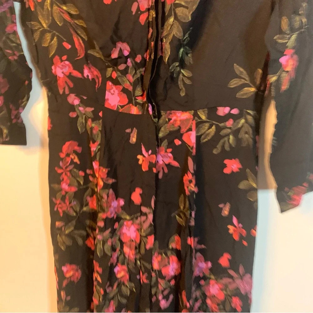 Zara Floral Black Maxi Dress Button Front 3/4 Sleeve XS - Picture 11 of 12
